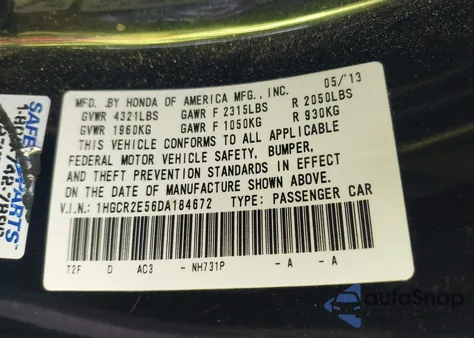 2013 Honda Accord Sdn Sport z USA, uszkodzony, nr VIN 1HGCR2E56DA184672